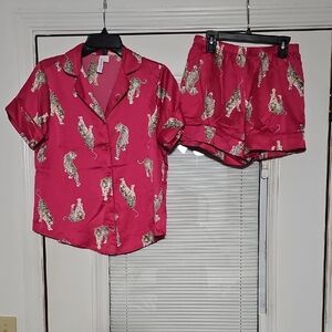 Women's Fuchsia Tiger Print Satin Pajama Set - Brand Unspecified